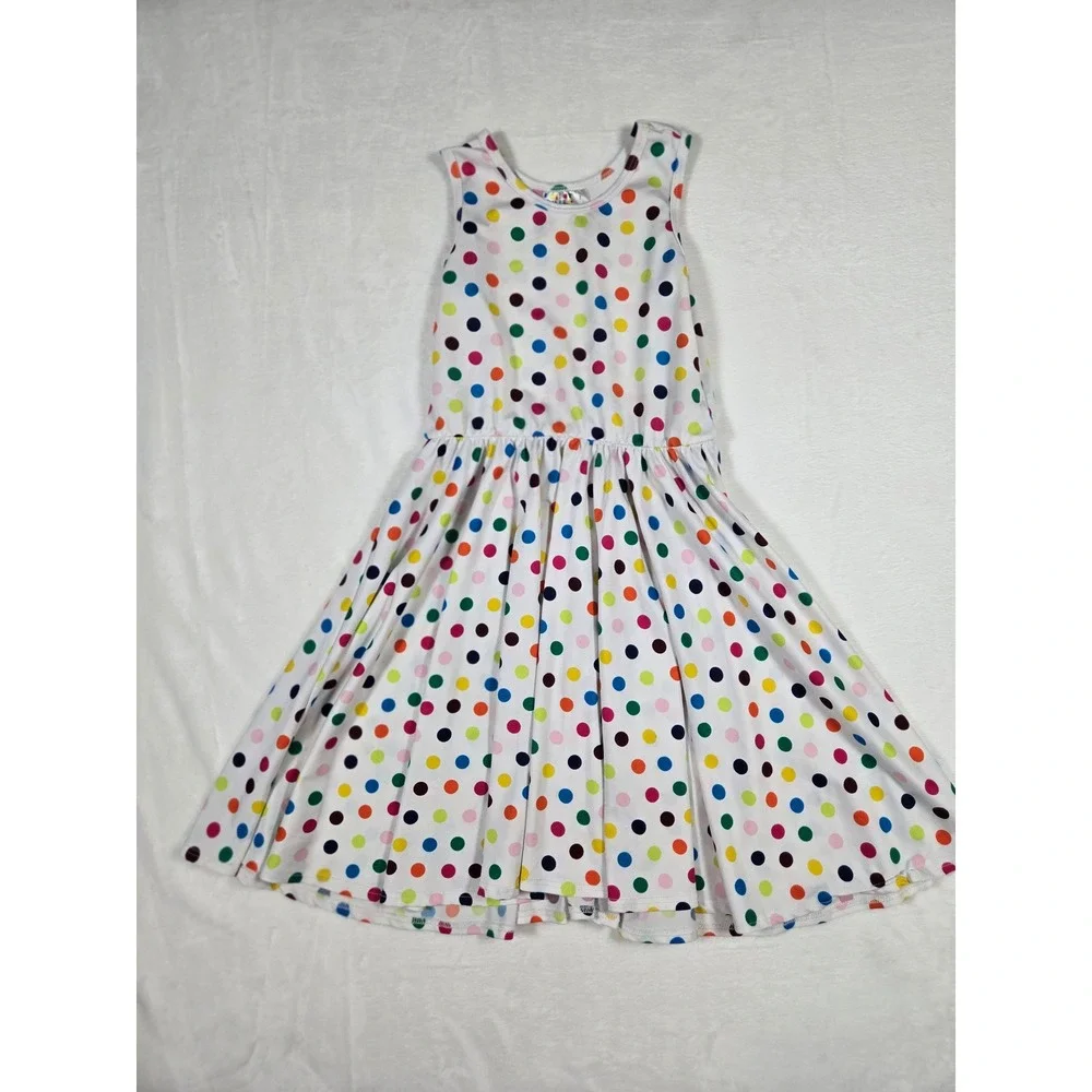 Dot Dot Smile Girls White Rainbow Polka Dot Sleeveless Fit Flare‎ Twirl Dress 7